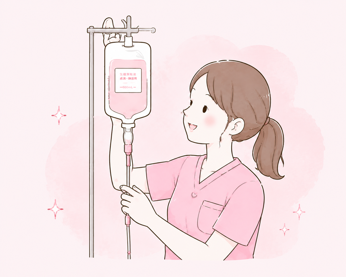 点滴を確認する看護師のイラスト