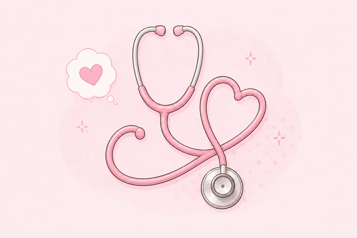 ピンクの聴診器とハートのイラスト